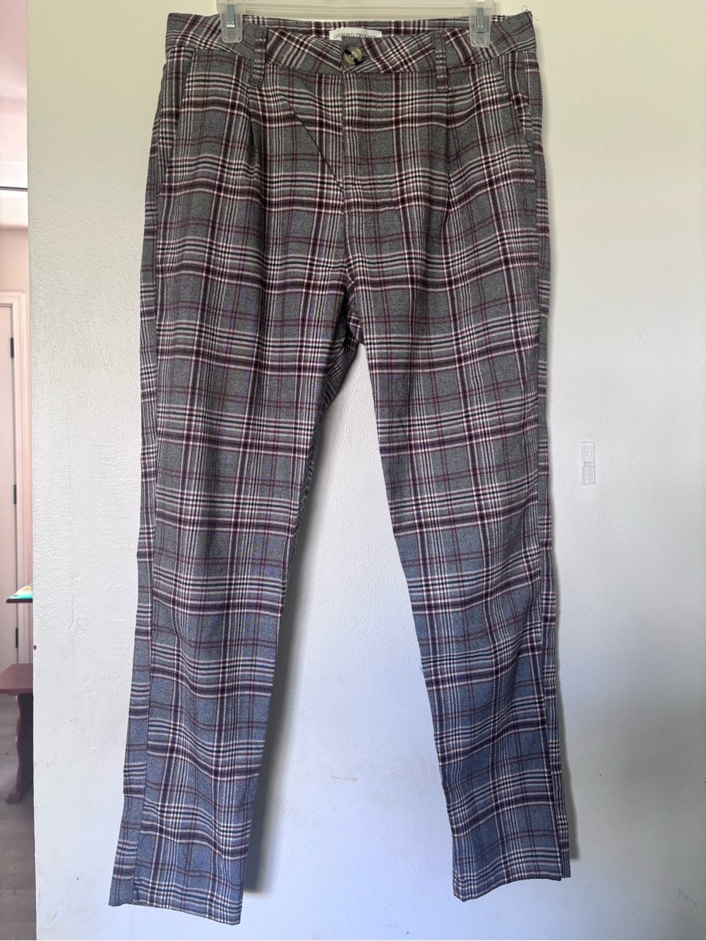 Cotton On Gray Plaid Dress Pants with Red Windowpane